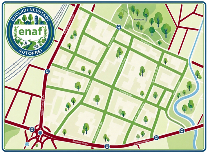 Visualisierung der geplanten Fahrradstraßen in der Äußeren Neustadt